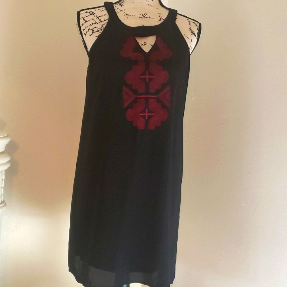 Free People Embroidered Dress Black Red